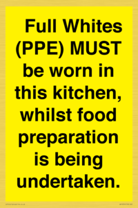  Full Whites (PPE) MUST be worn in this kitchen, whilst food preparation is being undertaken.